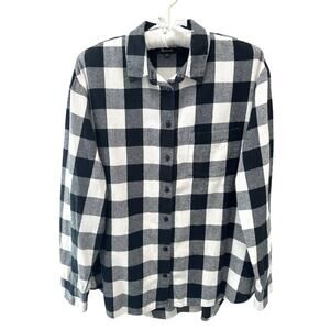 MADEWELL Buffalo Plaid Button Down Shirt Black White Cotton Flannel | Medium